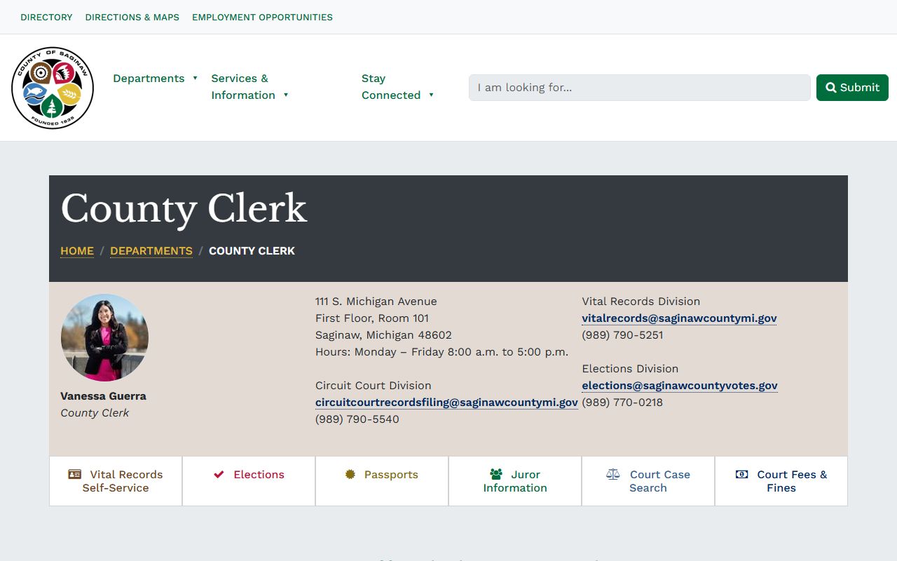 Saginaw County Clerk office and records department page
