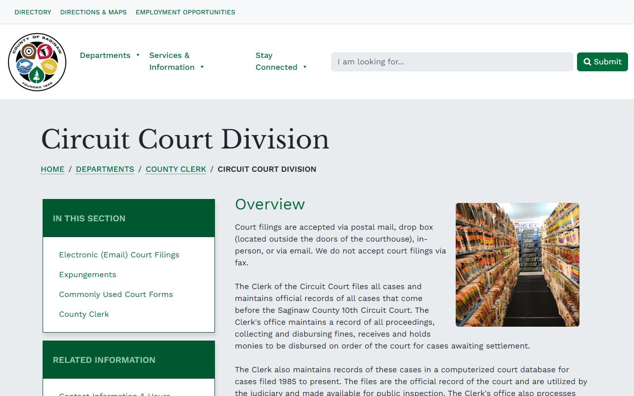 Saginaw County Clerk Circuit Court Division court records page
