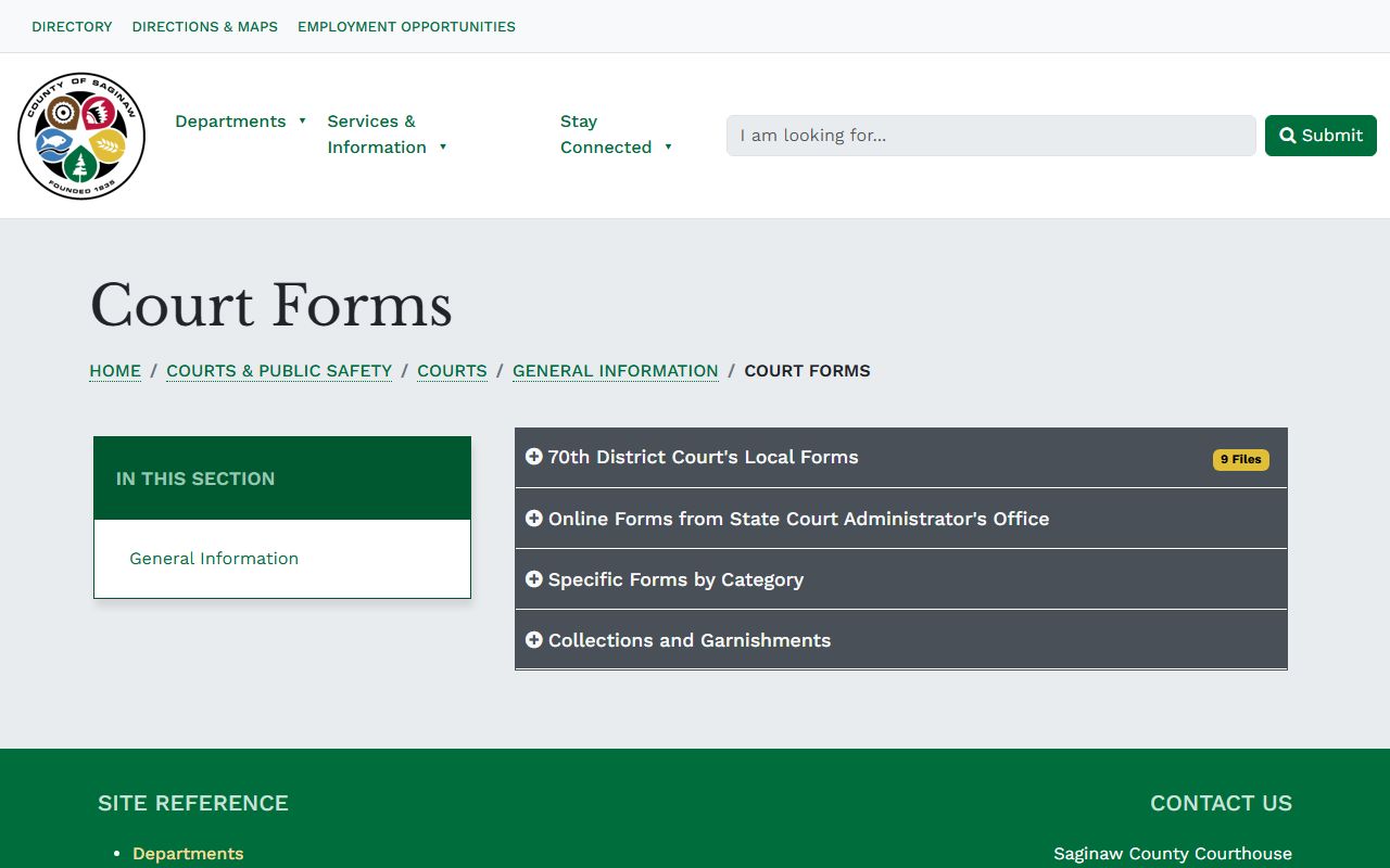 Saginaw County court forms page for requesting documents behind a docket entry