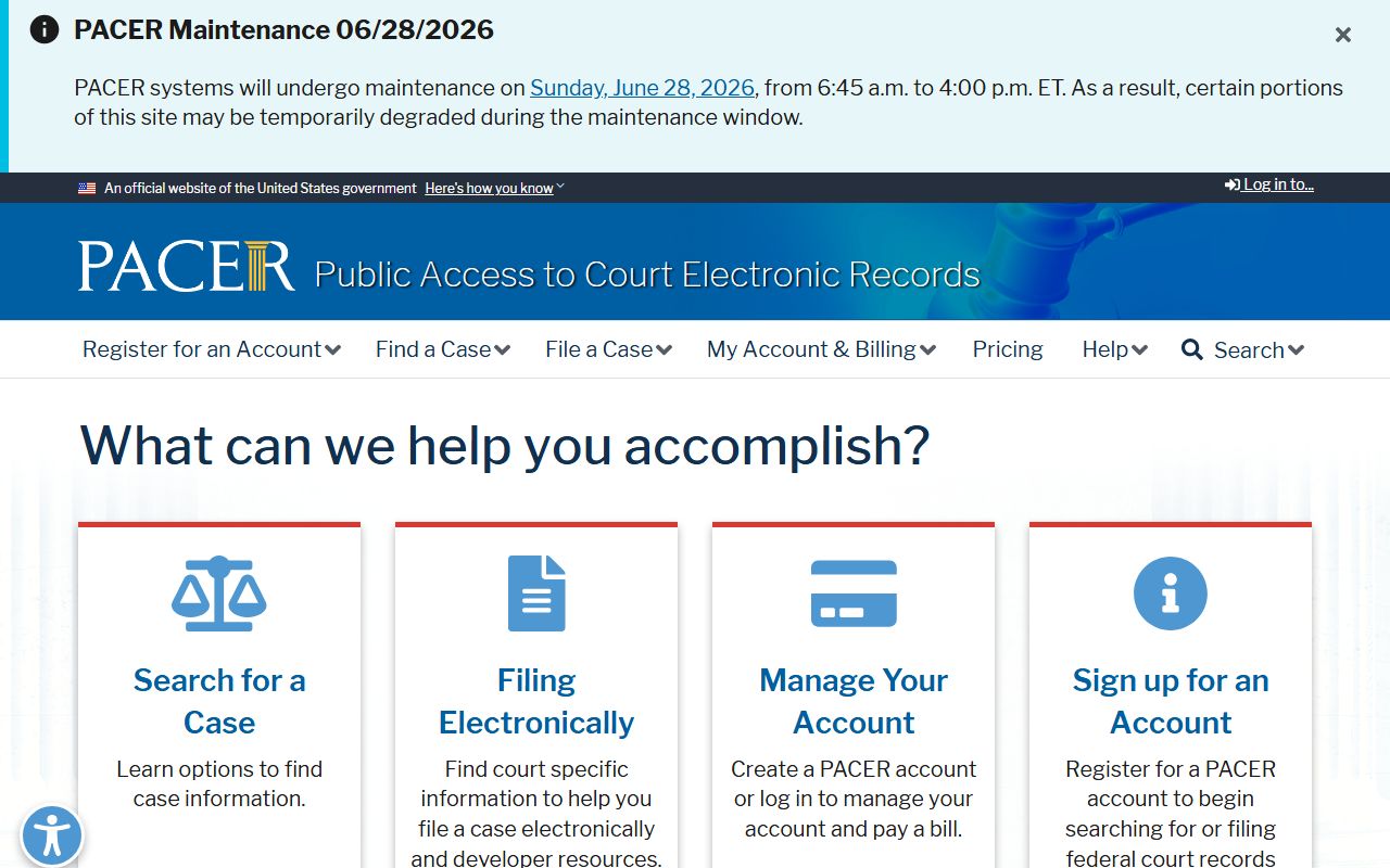 PACER federal court case access system for Saginaw County federal dockets