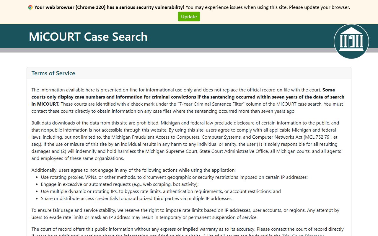 Statewide MiCOURT case search for Saginaw County court records
