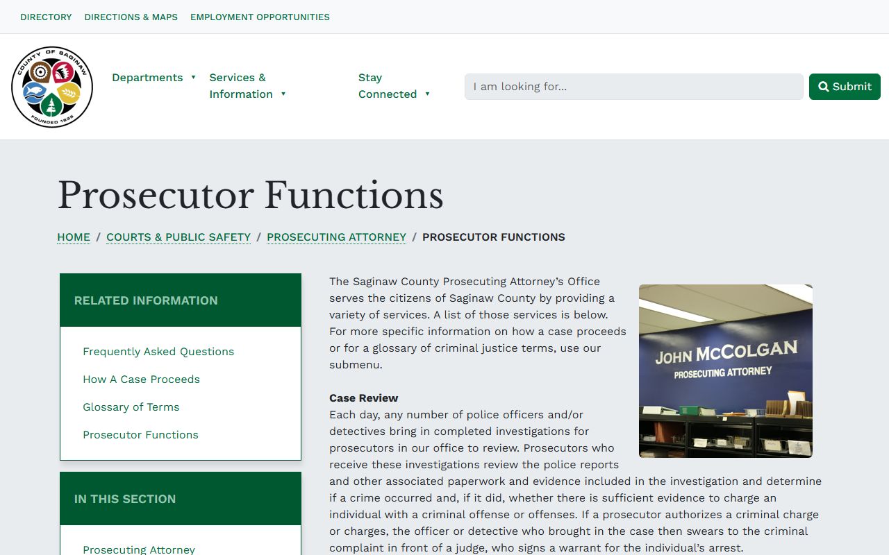 Saginaw County criminal charging and prosecutor functions overview