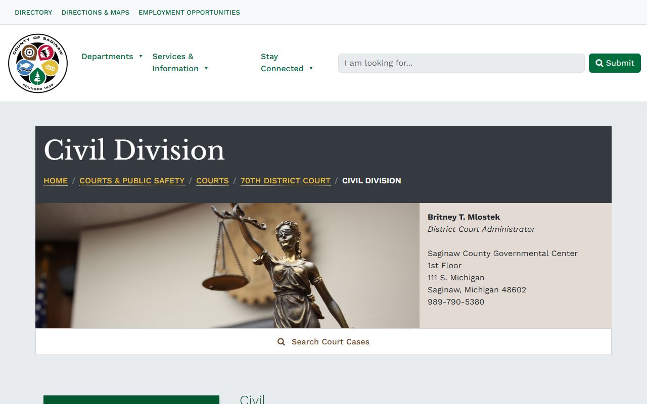 Saginaw County District Court Civil Division records information