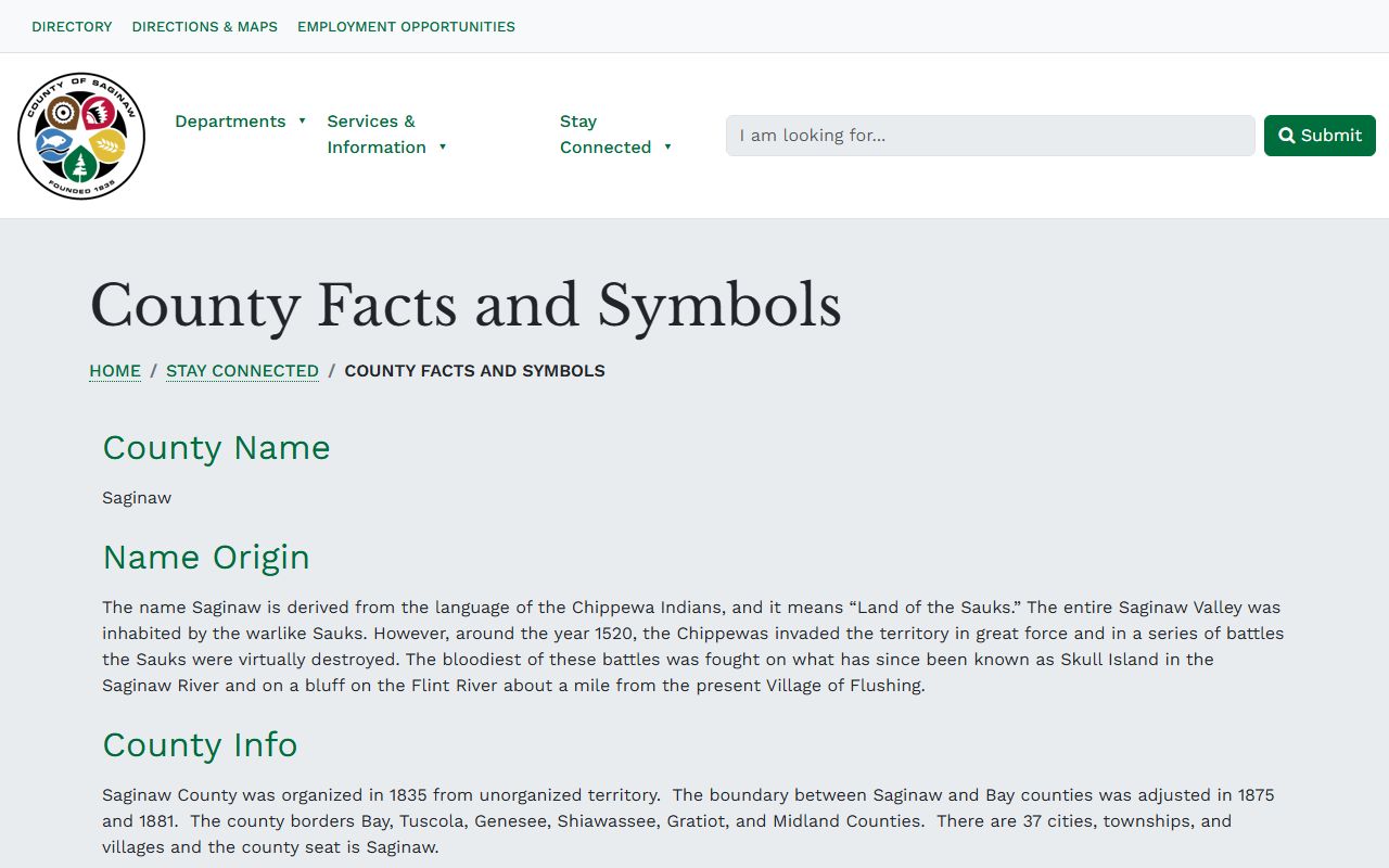Saginaw County facts and symbols tied to court records history