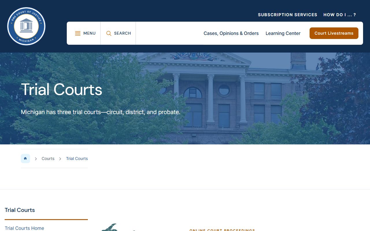 Michigan trial courts overview for Saginaw County Court records