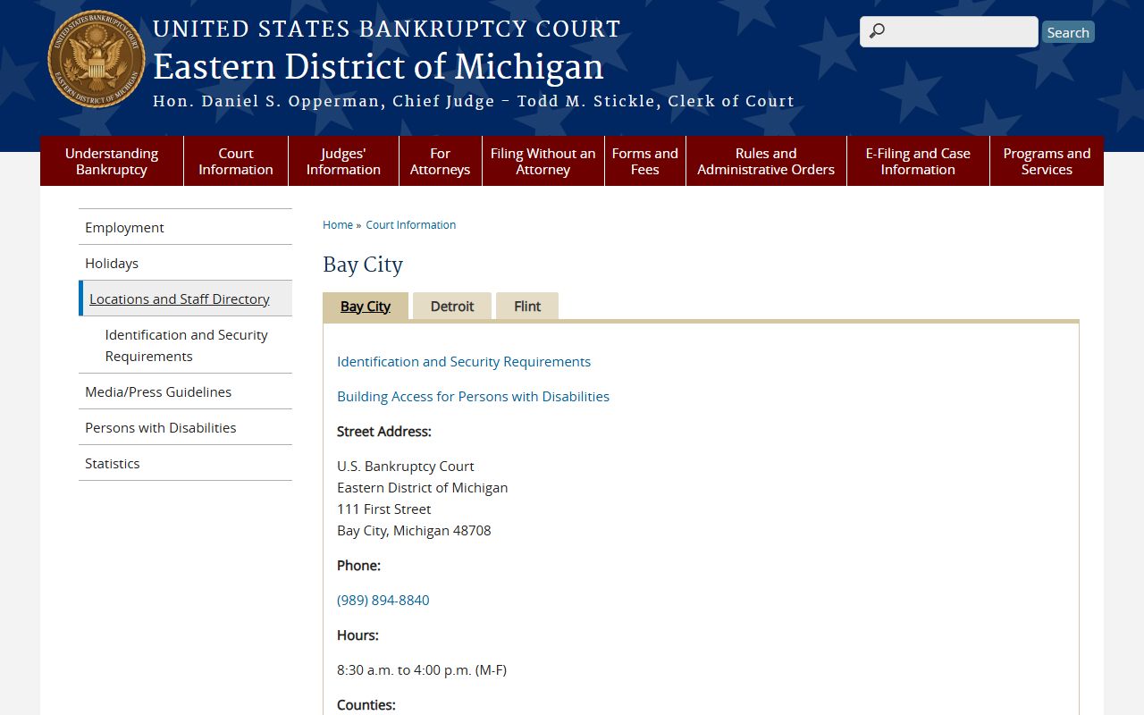 Bay City bankruptcy court location serving Saginaw County residents