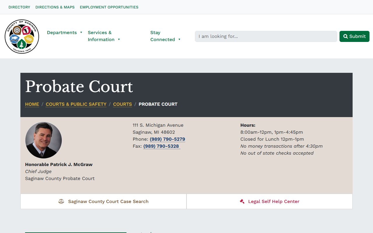 Saginaw County probate records court page describing estate and guardianship jurisdiction