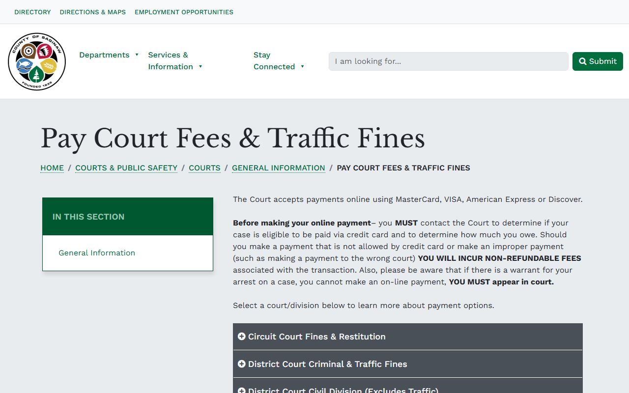 Saginaw County traffic court records payment page